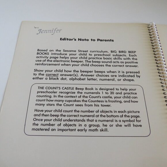THE COUNT'S CASTLE Big Bird BEEP Book Spiral Bound 1989 MATH [BOOK ONLY] VINTAGE - Picture 2 of 9